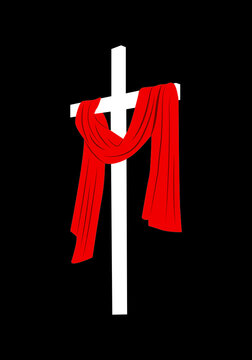 Christian cross with red cloth vector  isolated. Easter cross sign.