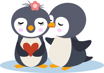 Funny couple of penguins in love