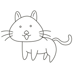 Coloring page vector illustration of cute cat smiling happy with unique pose