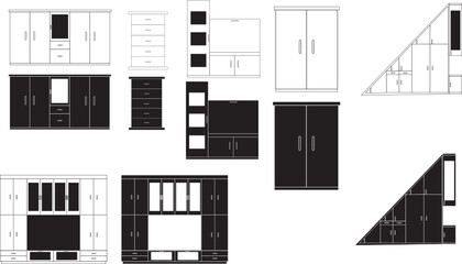 set of icons, various kind of wardrobe, cupboard, drawer, and cabinet.