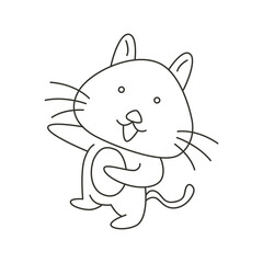 Coloring page vector illustration of cute cat smiling happy with unique pose