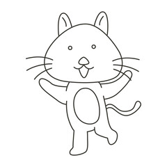 Obraz na płótnie Canvas Coloring page vector illustration of cute cat smiling happy with unique pose