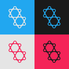 Pop art line Molecule icon isolated on color background. Structure of molecules in chemistry, science teachers innovative educational poster. Vector