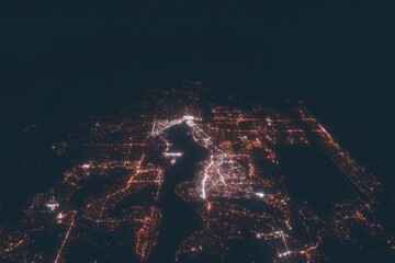 Jacksonville aerial view at night. Top view on modern city with street lights