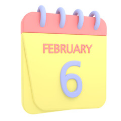 6th February 3D calendar icon. Web style. High resolution image. White background