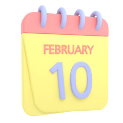 10th February 3D calendar icon. Web style. High resolution image. White background