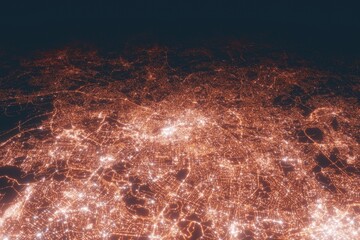 Manchester aerial view at night. Top view on modern city with street lights