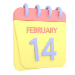 14th February 3D calendar icon. Web style. High resolution image. White background