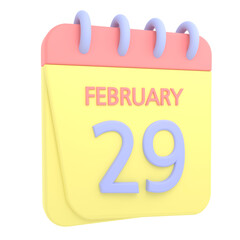 29th February 3D calendar icon. Web style. High resolution image. White background