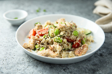 Quinoa bowl with salmon and edamame