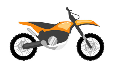 Metallic orange motorcycle semi flat color vector object. Buying motorbike. Full sized item on white. Electric bike. Simple cartoon style illustration for web graphic design and animation