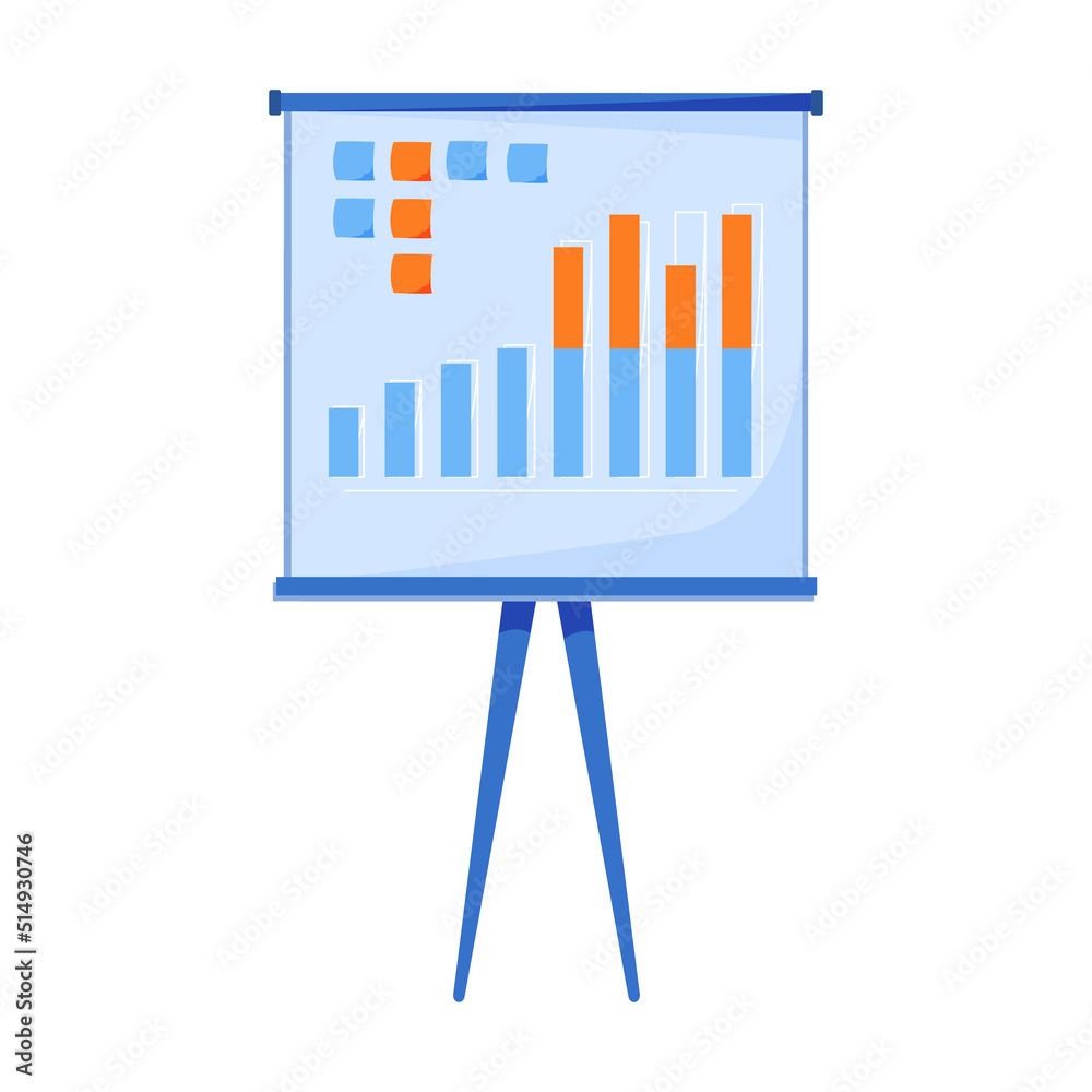 Poster professional display board with graphics semi flat color vector object. conference event. meeting ro