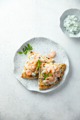 Sandwich with cream cheese and shrimps