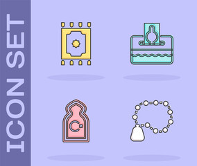Set Rosary beads religion, Traditional carpet, Muslim Mosque and Donate or pay your zakat icon. Vector