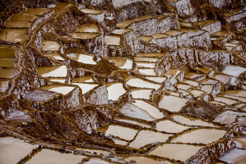Area of Salinas de Maras in Peru. Inca Salt pans at Maras near Cuzco. Soth America