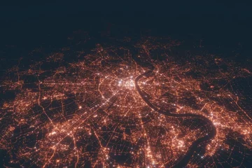 Kölner Luftaufnahme bei Nacht. Draufsicht auf die moderne Stadt mit Straßenlaternen © Hairem