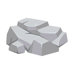 Piece of rock. Natural stone rock isolated on white. Piles of grey boulders, cobbles and gravels. For mountains, geology, rock fall