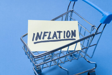 Shopping cart with a banner and the inscription inflation.