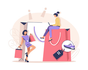 Consumer View, Choose and Buy Fashion Items on Ecommerce Marketplace on Computer Screen,flat design icon vector illustration