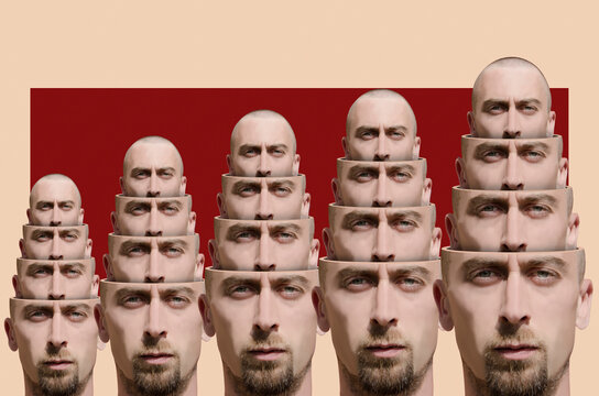 Digital collage with surrealistic divided man's head