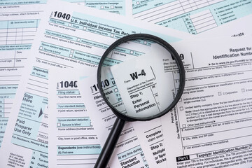 tax forms are not carefully arranged in the workplace in the office.