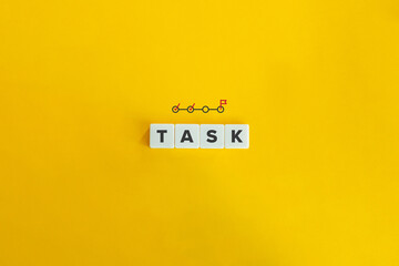 Task Word on Letter Tiles on Yellow Background. Minimal Aesthetics. - obrazy, fototapety, plakaty
