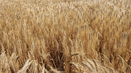 Fototapeta premium Rural scenery. Background of ripening ears of wheat field and sunlight. Crops field. Selective focus. Field landscape.