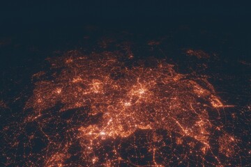Fototapeta na wymiar Birmingham aerial view at night. Top view on modern city with street lights