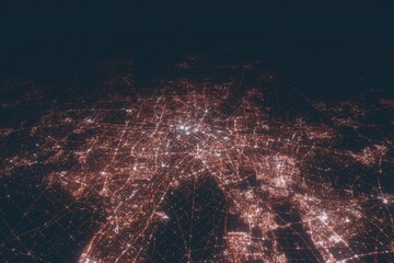 Naklejka premium Munich aerial view at night. Top view on modern city with street lights