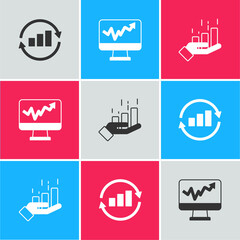 Set Graph chart infographic, Monitor with and Financial growth icon. Vector