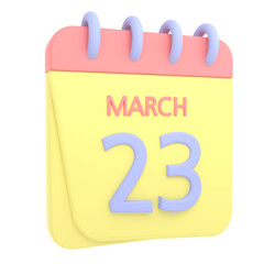 23rd March 3D calendar icon. Web style. High resolution image. White background