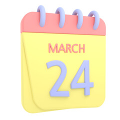 24th March 3D calendar icon. Web style. High resolution image. White background