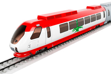 Lebanese flag painted on the high speed train. Rail travel in the Lebanon, concept. 3D rendering