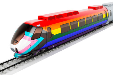 LGBTQ flag painted on the high speed train. 3D rendering