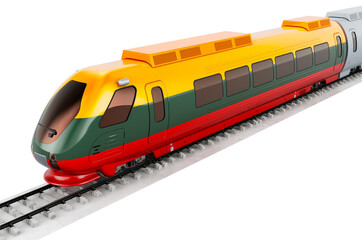 Lithuanian flag painted on the high speed train. Rail travel in the Lithuania, concept. 3D rendering