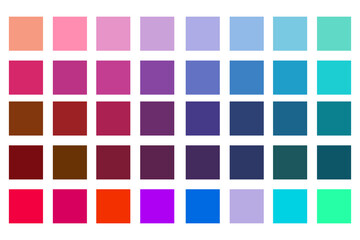 Color guide palette An example of a color palette jpg.Color palette. Bright image background with flowers collection. Bright color squares Set isolated on white background. color palette for fashion d