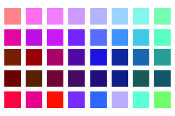 Color guide palette An example of a color palette vector.Color palette. Bright vector background with flowers collection. Bright color squares Set isolated on white background. color palette for fashi