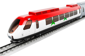 Syrian flag painted on the high speed train. Rail travel in the Syria, concept. 3D rendering