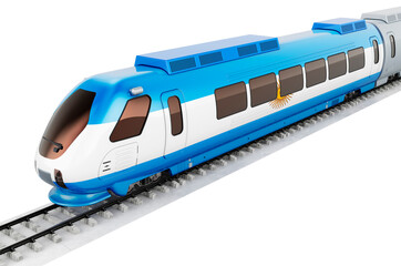 Argentinean flag painted on the high speed train. Rail travel in the Argentina, concept. 3D rendering