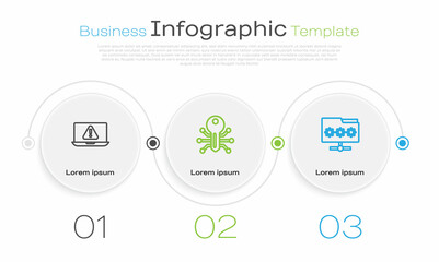 Set line Laptop with exclamation mark, Smart key and Folder password. Business infographic template. Vector