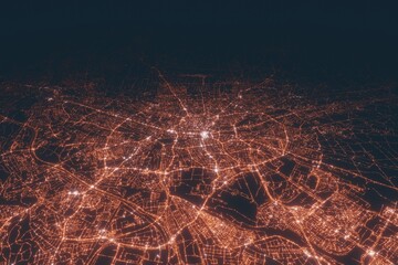 Nurnberg aerial view at night. Top view on modern city with street lights