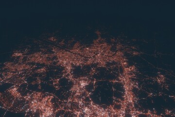 Seoul aerial view at night. Top view on modern city with street lights