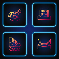 Set line Boat swing, Roller skate, Horse saddle and Abacus. Gradient color icons. Vector