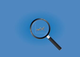 Magnifying Glass Focus on Line Graph, Suitable for Financial, Business, and Management Concept.