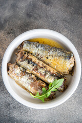 sardine fish canned seafood fresh meal food snack diet on the table copy space food background rustic top view
