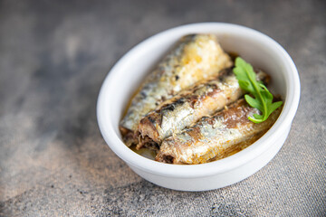 sardine fish canned seafood fresh meal food snack diet on the table copy space food background rustic top view