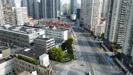 Fotobehang Shanghai empty avenue because of lockdown 2022 jiangsu rd traffic in the city © Alberto