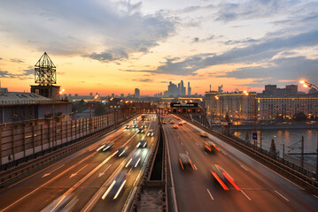Fototapeta na wymiar Third Ring Road in the evening. Moscow, Russia.