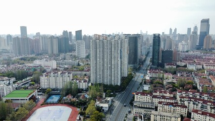 Shanghai empty avenue because of lockdown 2022 jiangsu rd  aerial view