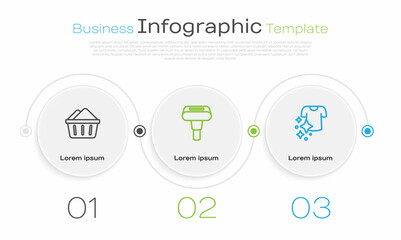 Set line Basin with soap suds, Garment steamer and Drying clothes. Business infographic template. Vector